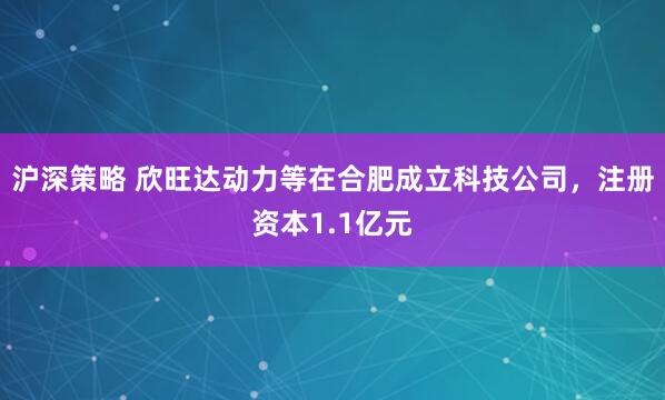 沪深策略 欣旺达动力等在合肥成立科技公司，注册资本1.1亿元